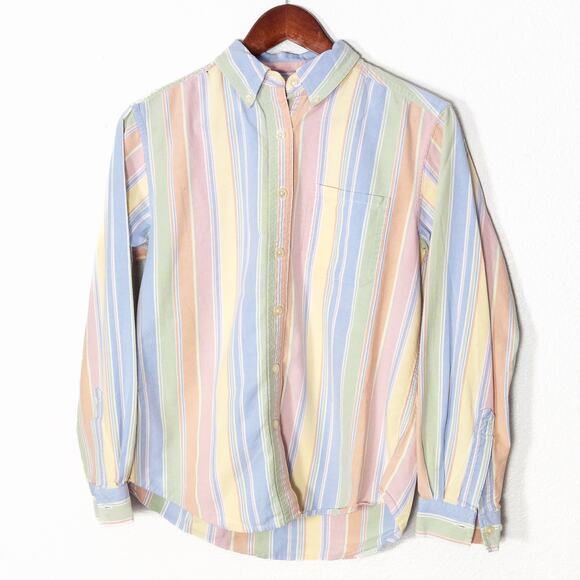L.L. Bean Tops - L.L.Bean Women’s Cotton Shirt Coastal Prep Pastel Stripe Coastal Button Down XS